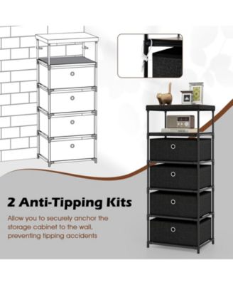 Dresser with 4 Drawers Fabric Storage Tower with Wood Top and Metal Frame
