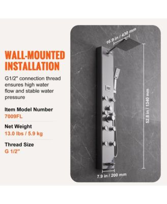 Shower Panel System, Stainless Steel Wall-Mounted Shower Set 5 Shower Modes, 8 Massage Jets, 3-Setting Handheld Shower Head