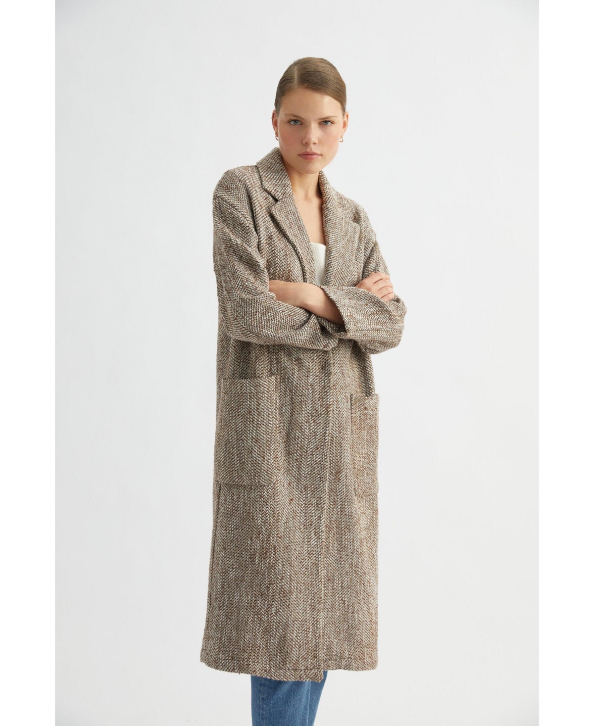 Labeca London Us Women's Oversized Herringbone Coat - m-l / Gray