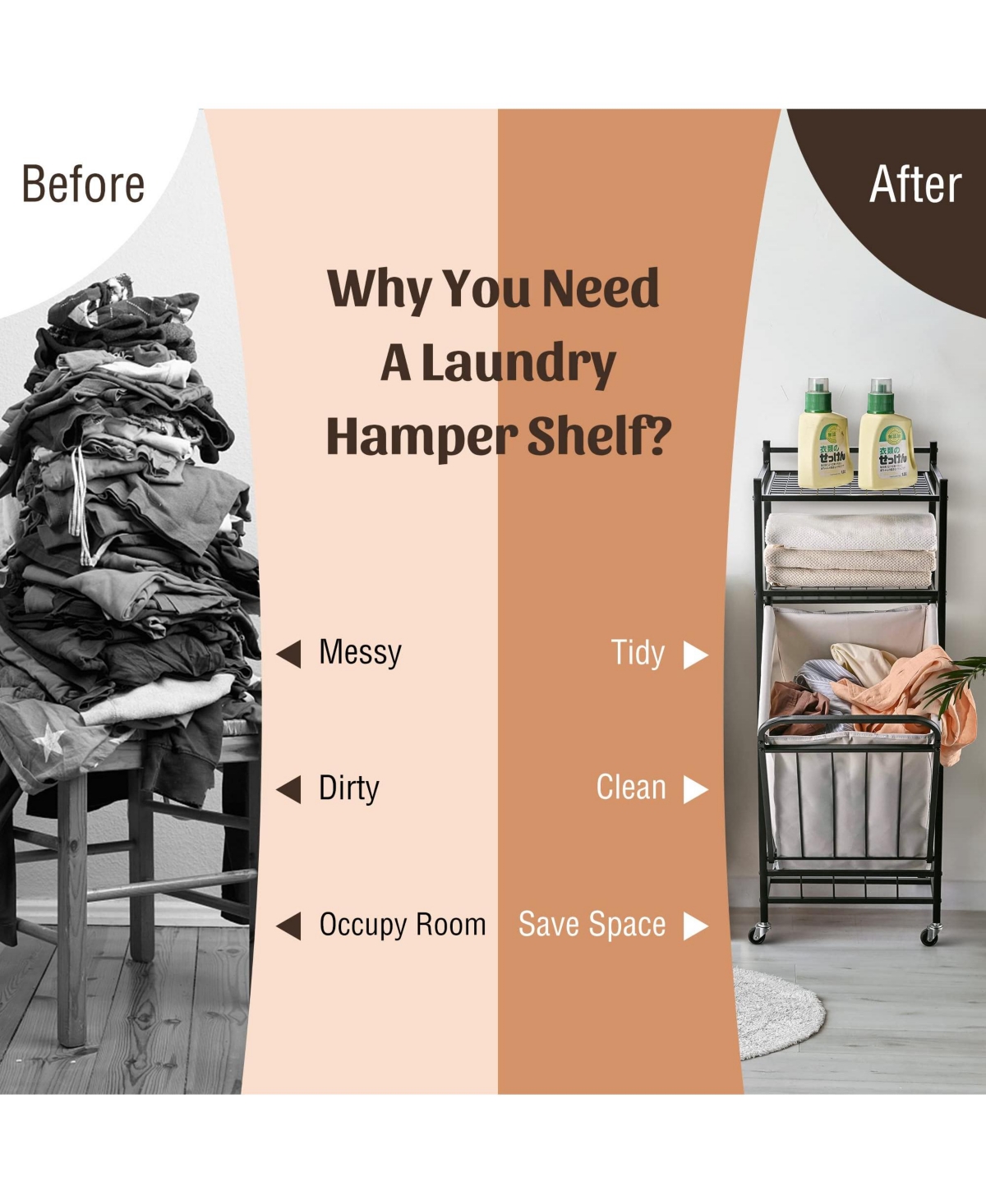 Tilt-Out Laundry Hamper 65 L, Shelf & Removable Liner, Cabinet Style, Black