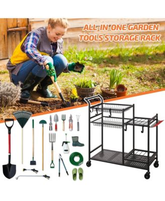 Rolling Garden Tool Organizer – Rake/Shovel Rack for Garage & Shed
