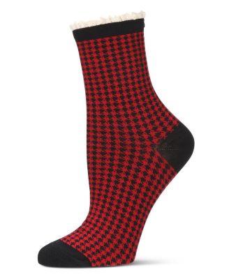 Women's Houndstooth Lace Cuff Crew Socks