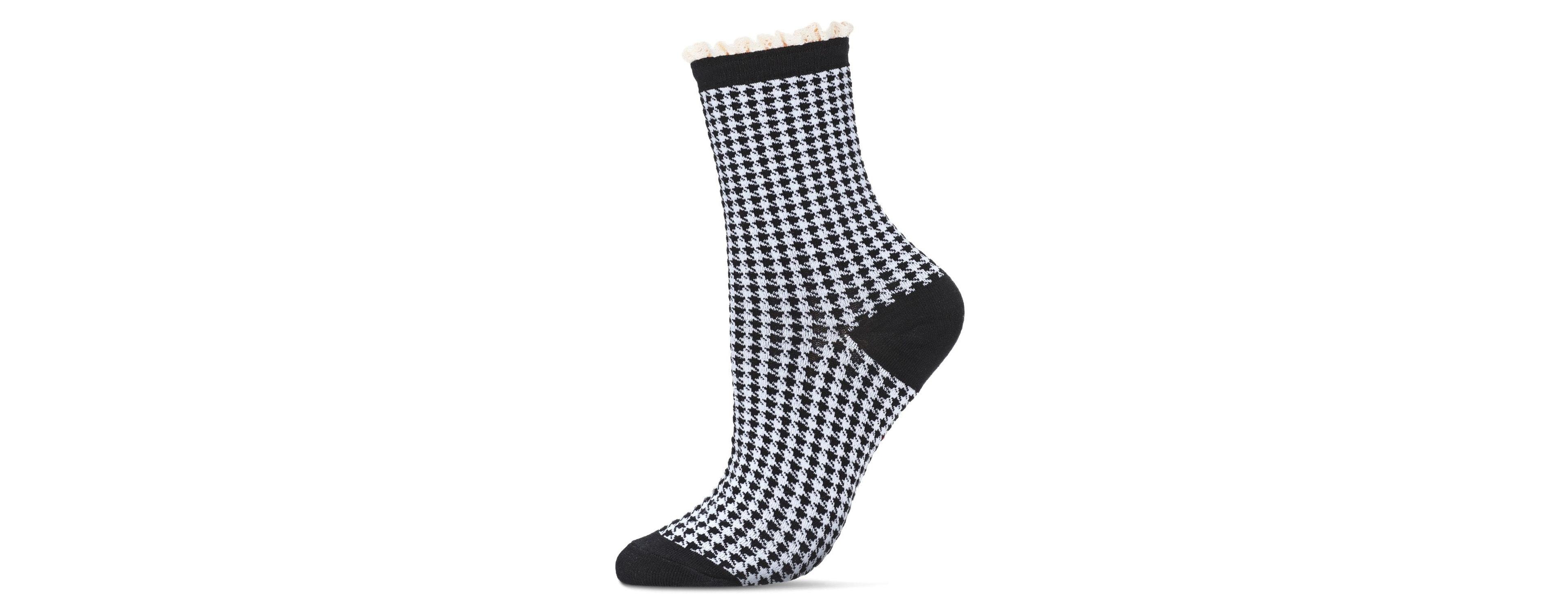 MeMoi Women's Houndstooth Lace Cuff Crew Socks
