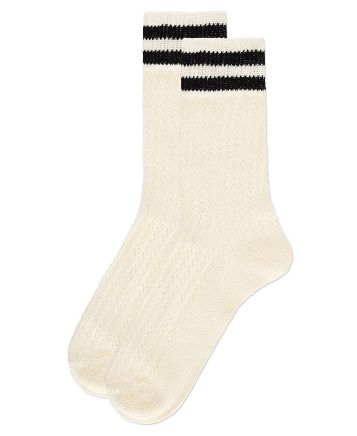MeMoi Women's Pointelle Knit Striped Crew Socks
