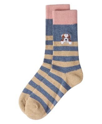 Women's "Just Hanging" Striped Embroidered Cotton Rich Novelty Crew Socks