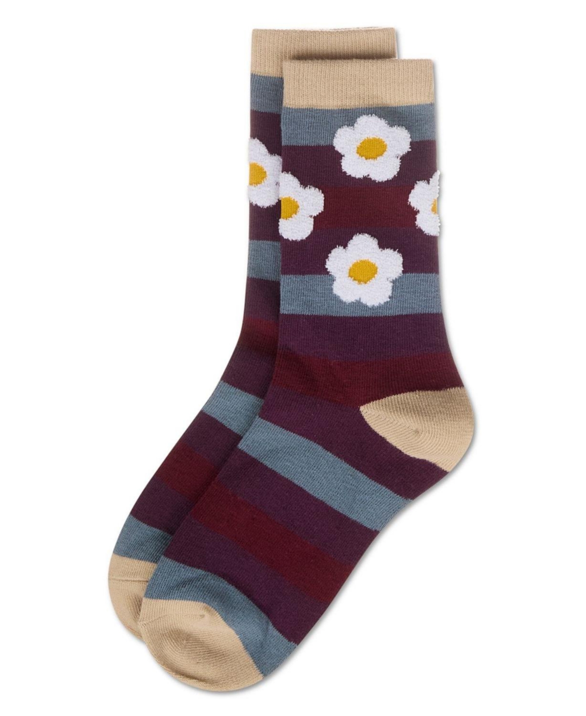 MeMoi Women's Flower Pop Stripe Dimensional Crew Socks