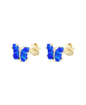 Kamaria Butterfly Earrings with Lab-Grown Opal in 14k Gold Plated Sterling Silver - Indigo opal