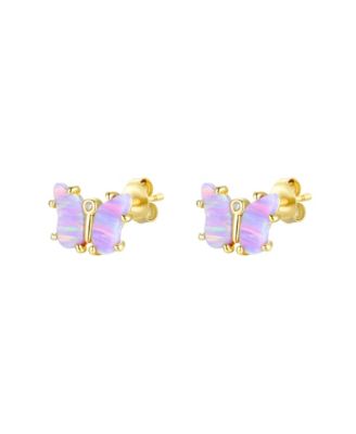 Kamaria Butterfly Earrings with Lab-Grown Opal in 14k Gold Plated Sterling Silver - Lavender opal