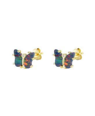 Kamaria Butterfly Earrings with Lab-Grown Opal in 14k Gold Plated Sterling Silver - Black opal 78$