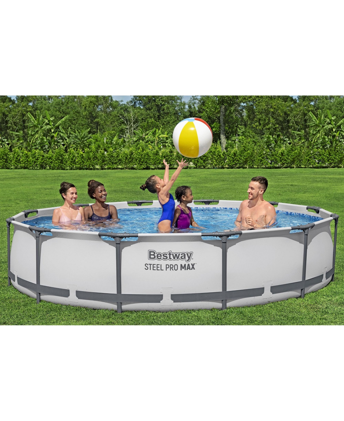 Bestway Steel Pro Max 12 Foot by 30 Inch Above Ground Swimming Pool Set, Gray