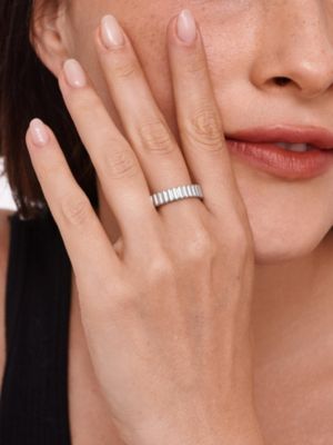 Ribbed Band Ring in Rhodium Plated Sterling Silver, Size