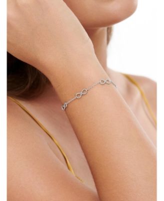 Infinity Chain Bracelet in Rhodium Plated Sterling Silver, Adj 6.5/7.0/7.5 inch