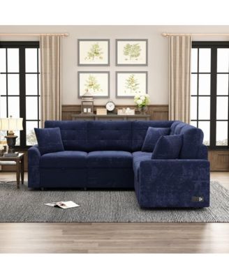 82.6'' L-Shaped Pull Out Sleeper Sofa with USB Ports, Power Outlets & Wheels, Modular Sectional Sofa Bed for Living Room