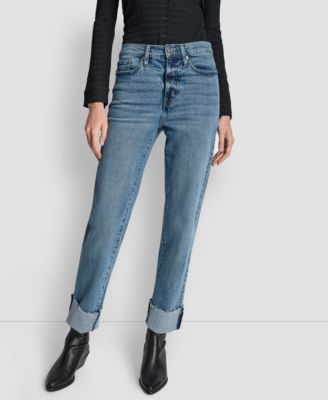 Women's High-Rise Classic Cuffed Straight-Leg Jeans