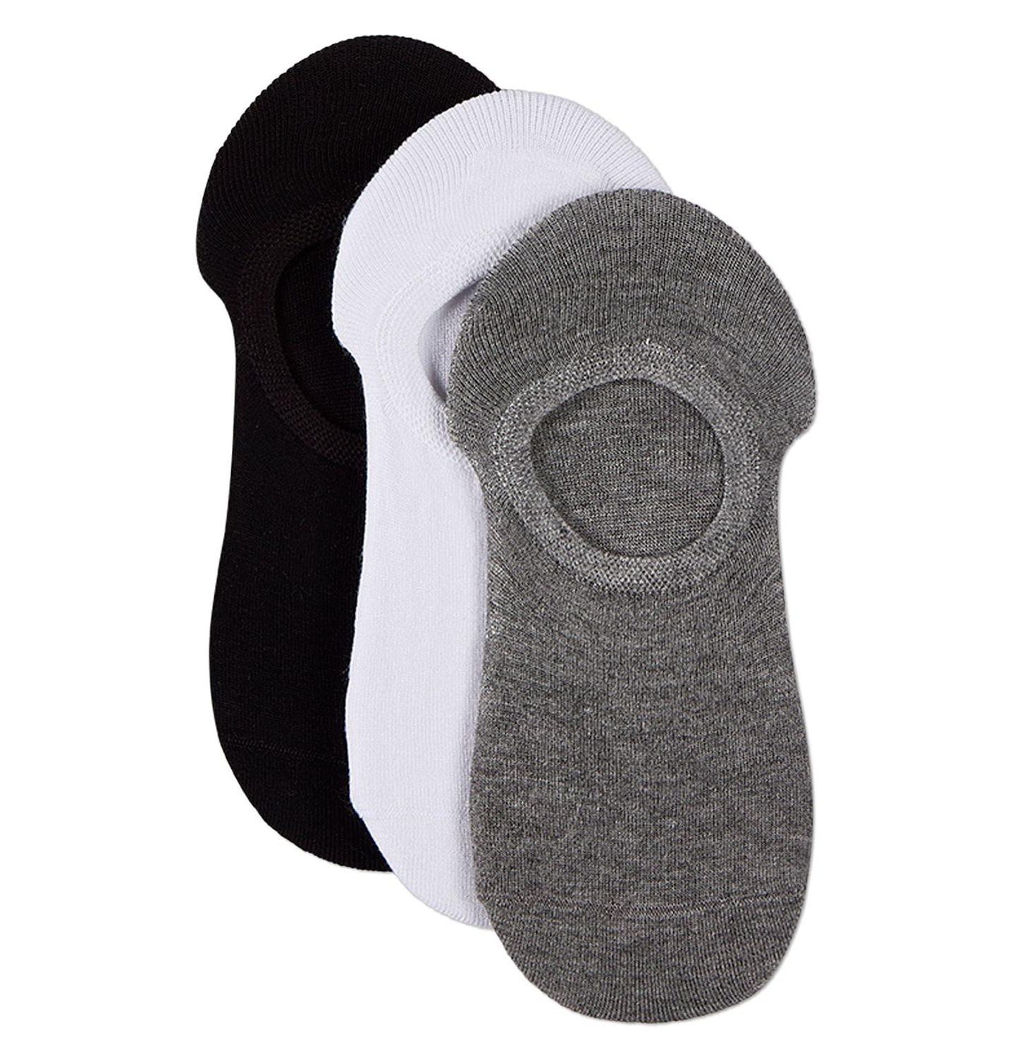 Женские кроссовки MeMoi 3 Pair Silky-Soft No Show Rayon Blend Sneaker Liners, цвет: Серый белый чёрный — фото 3