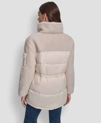 Women's Faux-Sherpa Puffer Mixed Coat