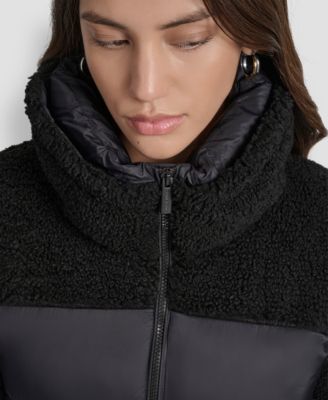Women's Faux-Sherpa Puffer Mixed Coat