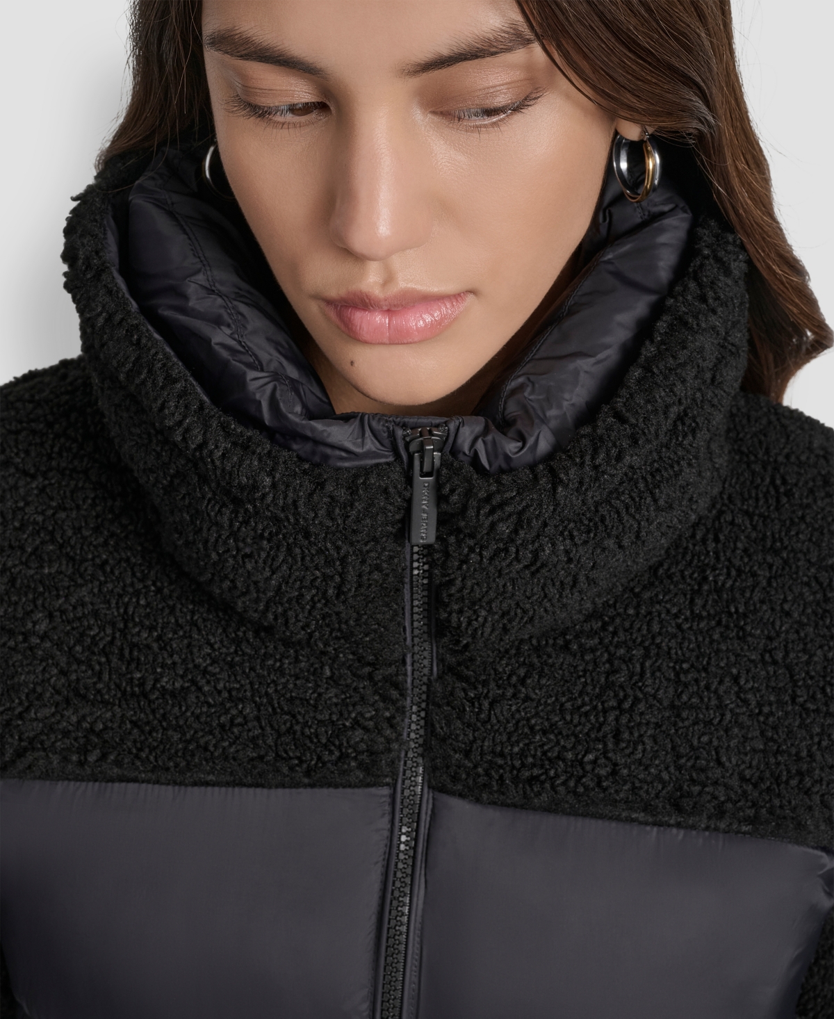 Dkny Jeans Women's Faux-Sherpa Puffer Mixed Coat - BLK