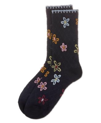 Women's Dancing Daisies Crochet Cuff Crew Socks