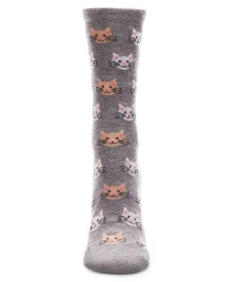 Women's Soft Cheerful Cat Face Cashmere Crew Socks