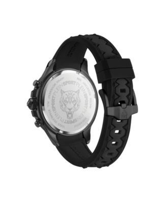 Men's Warrior Tech Chronograph Date Quartz Black Silicone Strap Watch, 47.5mm