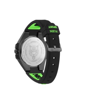 Men's Tigermaster 3 Hand Date Quartz Black Silicone Strap Watch, 47mm