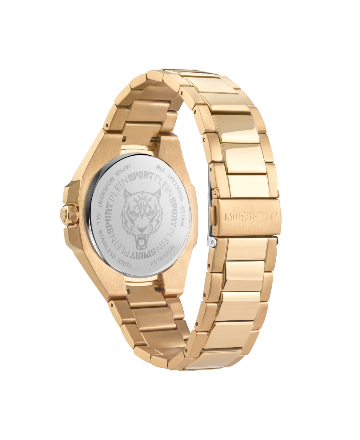 Plein Sport Mens Tigermaster 3 Hand Date Quartz Ip Yellow Gold Bracelet 47mm