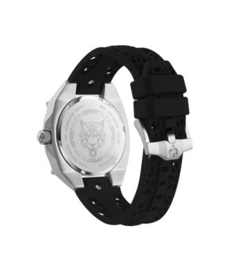Men's Thunder Force 3 Hand Quartz Black Silicone Strap Watch, 47mm