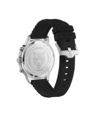 Men's Glam Chronograph Quartz Black Silicone Strap Watch, 44mm