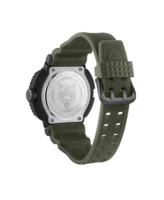 Men's Tiger Power 3 Hand Date Quartz Green Silicone Strap Watch, 45mm