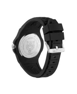 Men's New Fearless 3 Hand Date Quartz Black Silicone Strap Watch, 46mm