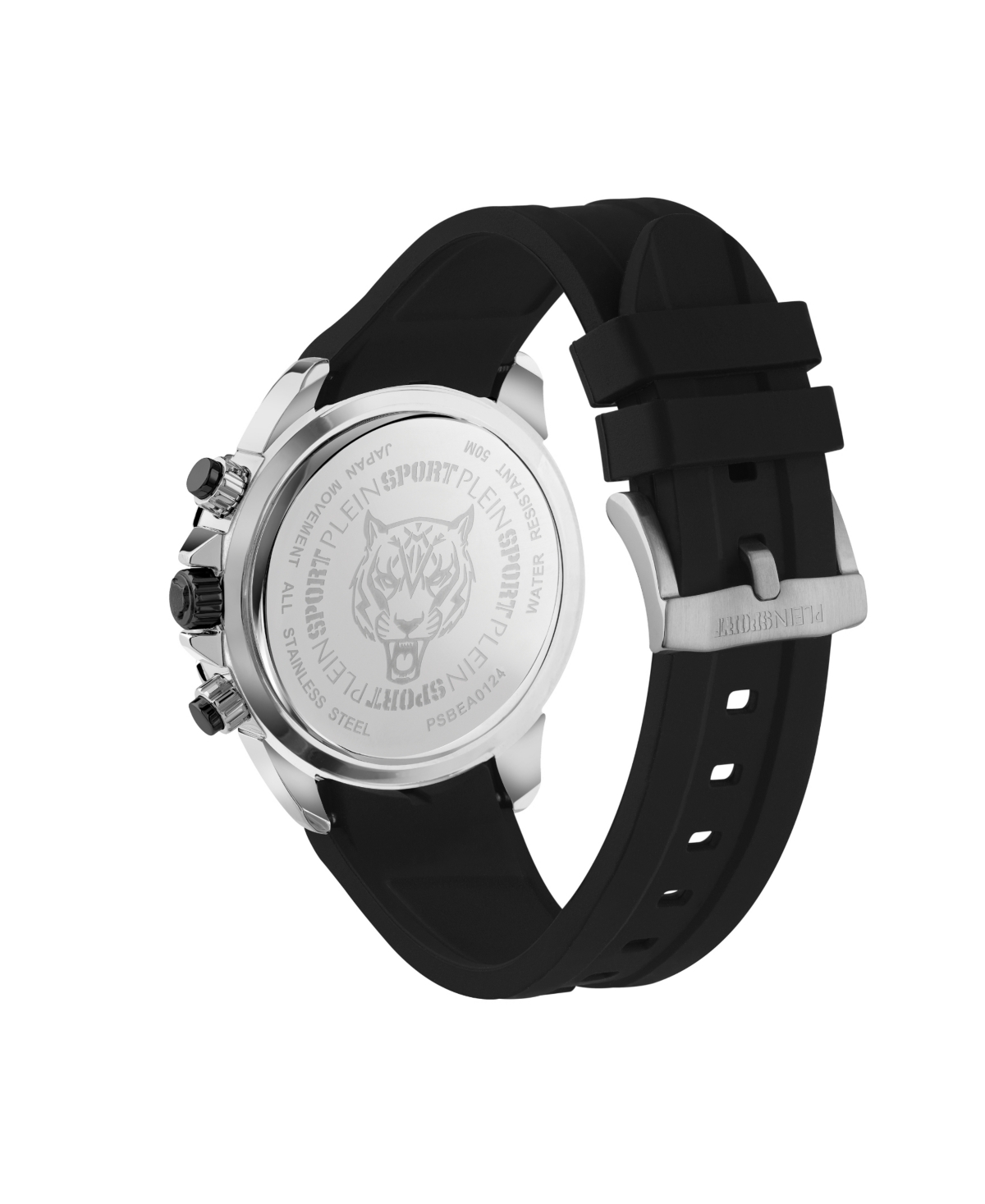 Plein Sport Mens Impact Chronograph Date Quartz Black Silicone Strap 46MM