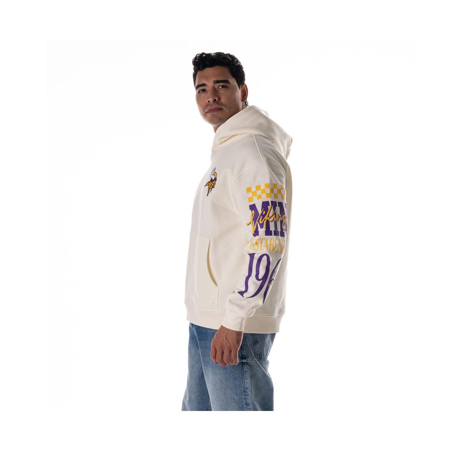 Men's and Women's Cream Minnesota Vikings Stacked Graphic Sleeve Fleece Hoodie