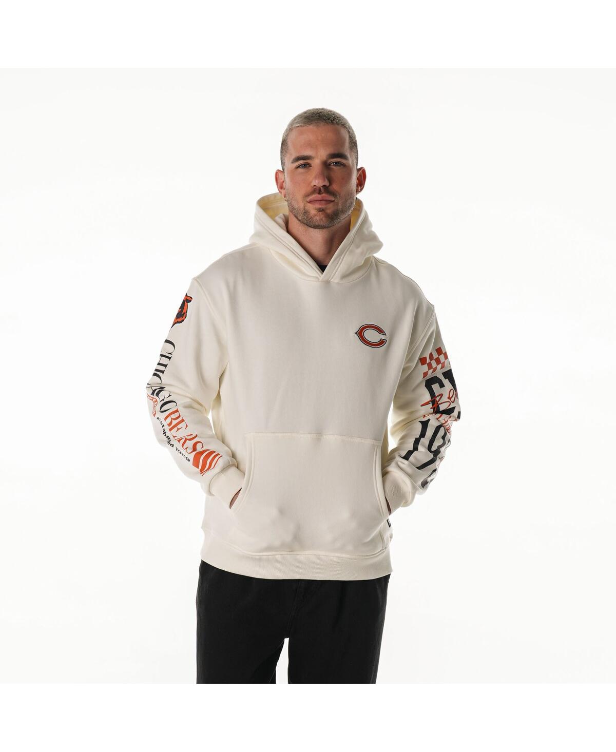 The Wild Collective Men's And Women's Cream Chicago Bears Stacked Graphic Sleeve Fleece Hoodie In White