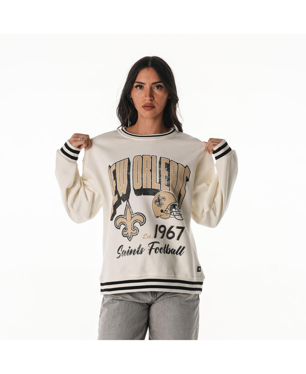 The Wild Collective Women's Cream New Orleans Saints Oversized Vintage French Terry Sweatshirt In Multi