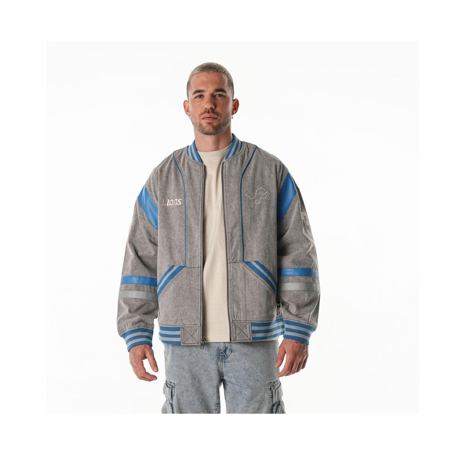 Women's Gray Detroit Lions Oversized Retro Full-Zip Jacket