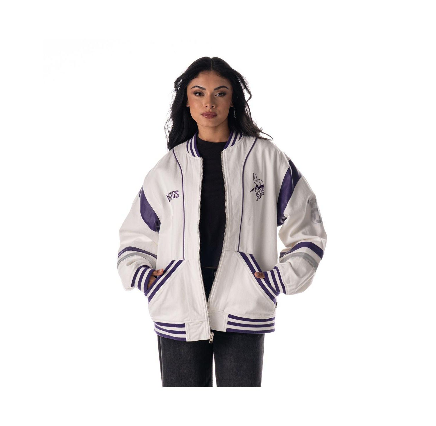 Men's and Women's White Minnesota Vikings Oversized Retro Full-Zip Jacket