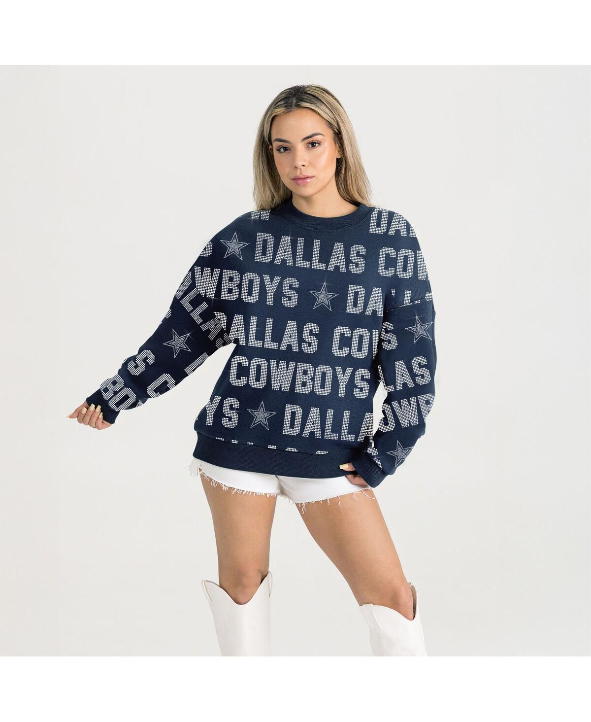 Gameday Couture Women's Navy Dallas Cowboys Relaxed Drop Shoulder Hype Era Rhinestone Text Sweatshirt In Blue