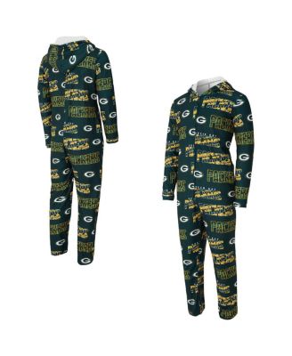 Concepts Sport - Men's Green Bay Packers Shuffle All-Over-Print Microfleece Full-Zip Union Suit