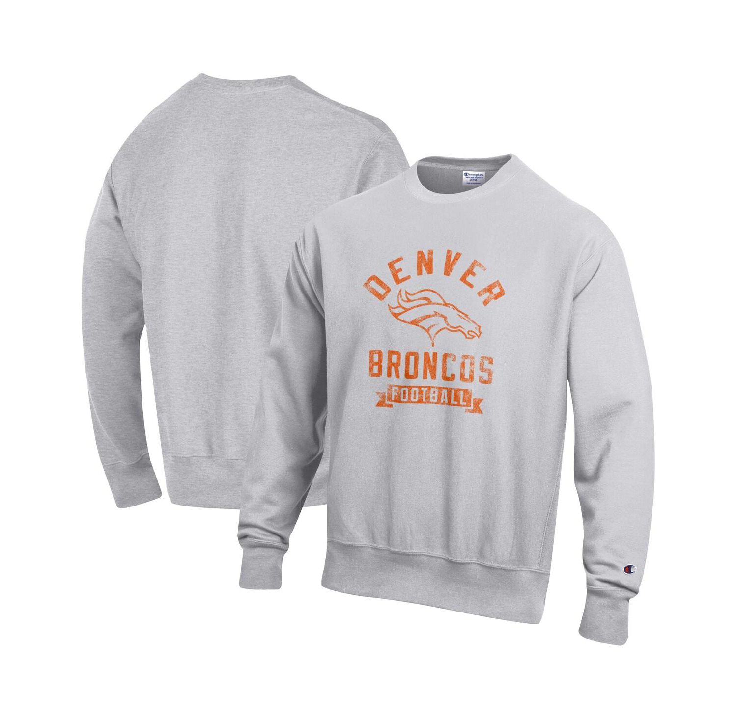 Men's Heather Gray Denver Broncos Reverse Weave Fleece Pullover Sweatshirt