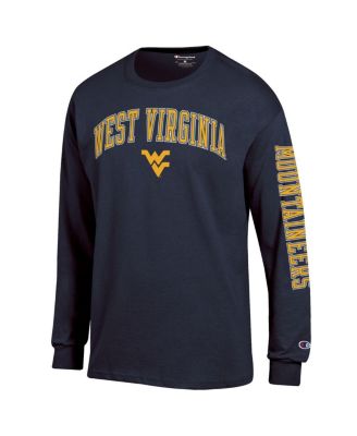 Men's Navy West Virginia Mountaineers Arch Over Logo 2-Hit Long Sleeve T-Shirt
