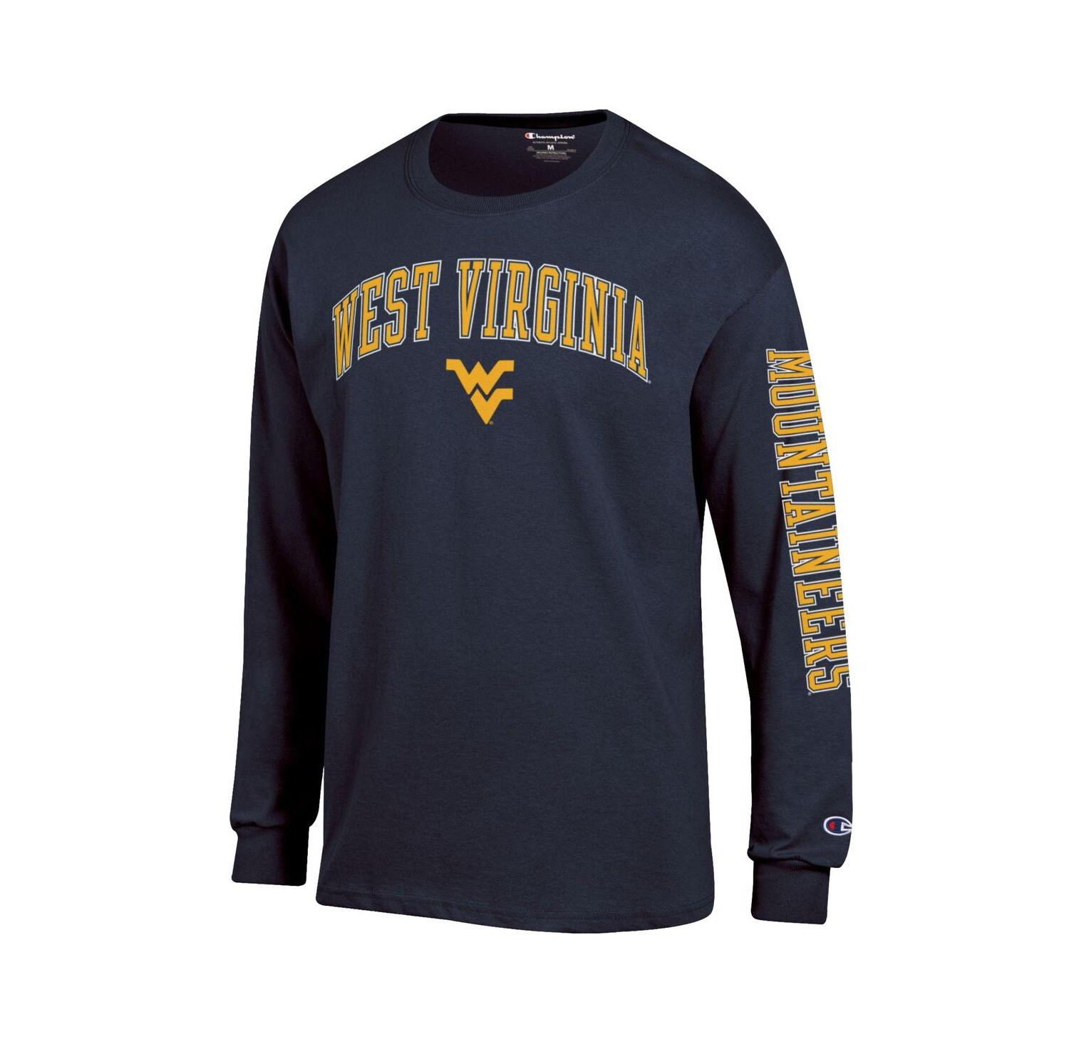 Men's Gold West Virginia Mountaineers Arch Over Logo 2-Hit Long Sleeve T-Shirt