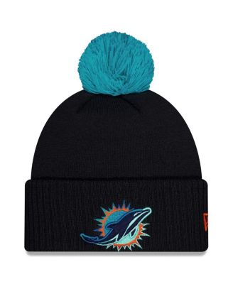 New Era - Men's Pitch Blue Miami Dolphins 2025 Rivalries Collection Sideline Cuffed Pom with Knit Hat