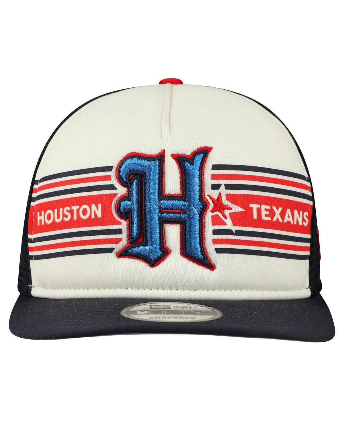 New Era Men's Cream/Navy Houston Texans Banner A-Frame 9FIFTY Trucker Snapback Hat