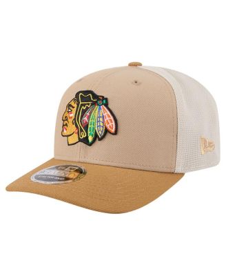 New Era - Men's Tan/Light Brown Chicago Blackhawks Two-Tone Trucker 9SEVENTY Stretch Snap Adjustable Hat