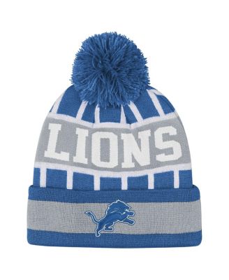 Outerstuff - Big Boys and Girls Blue Detroit Lions Go Fast Cuffed with Pom Knit Hat