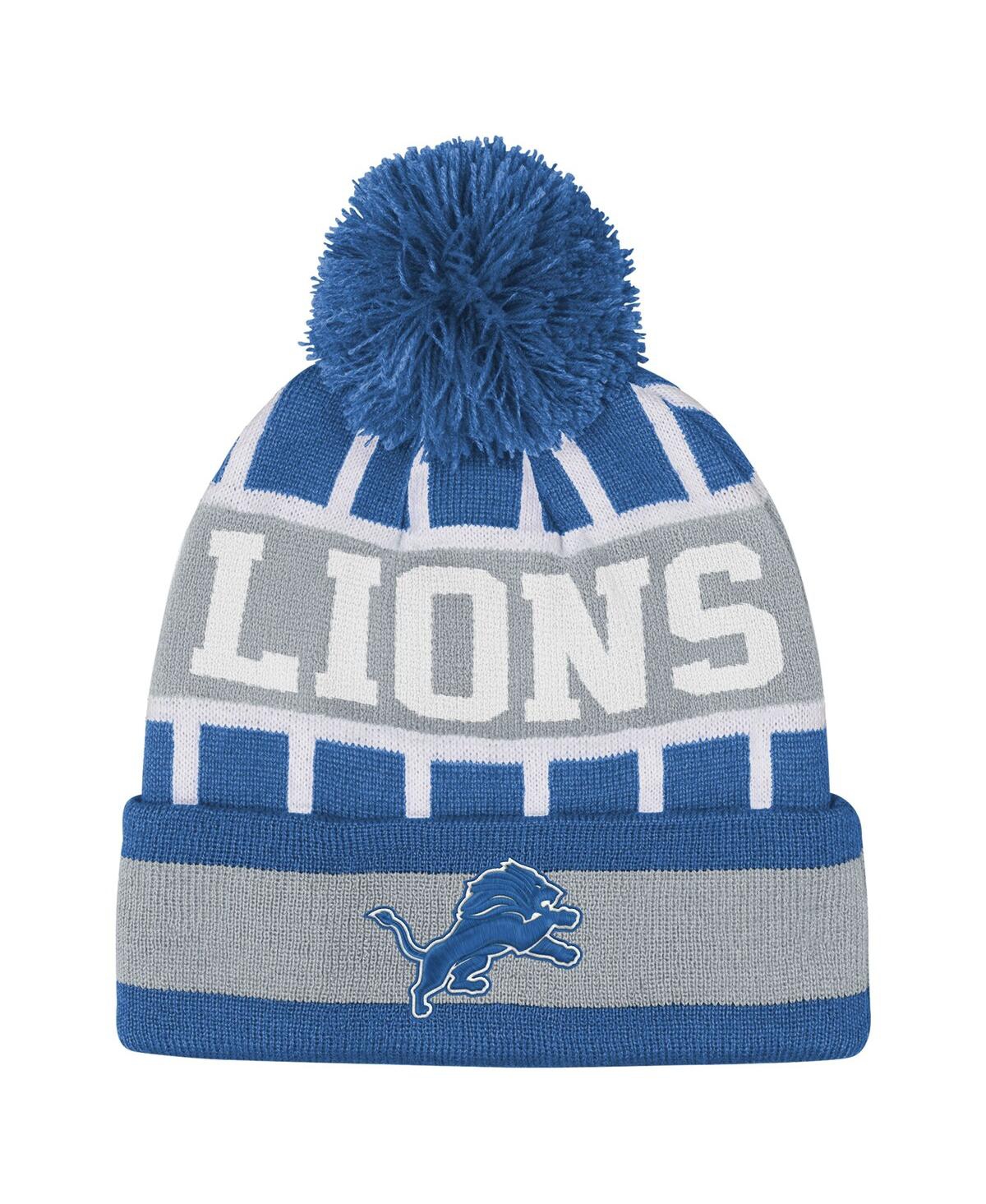 Outerstuff Big Boys And Girls Blue Detroit Lions Go Fast Cuffed With Pom Knit Hat In Multi