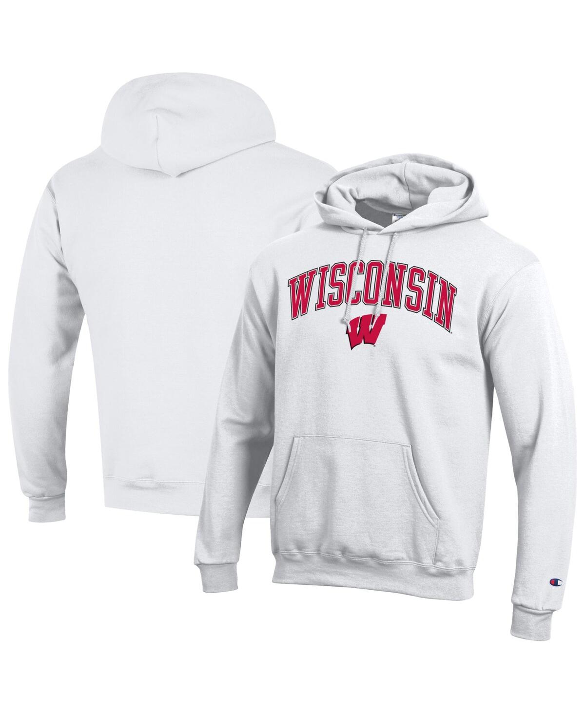 Champion Men's  Red Wisconsin Badgers Arched Logo Fleece Pullover Hoodie - White