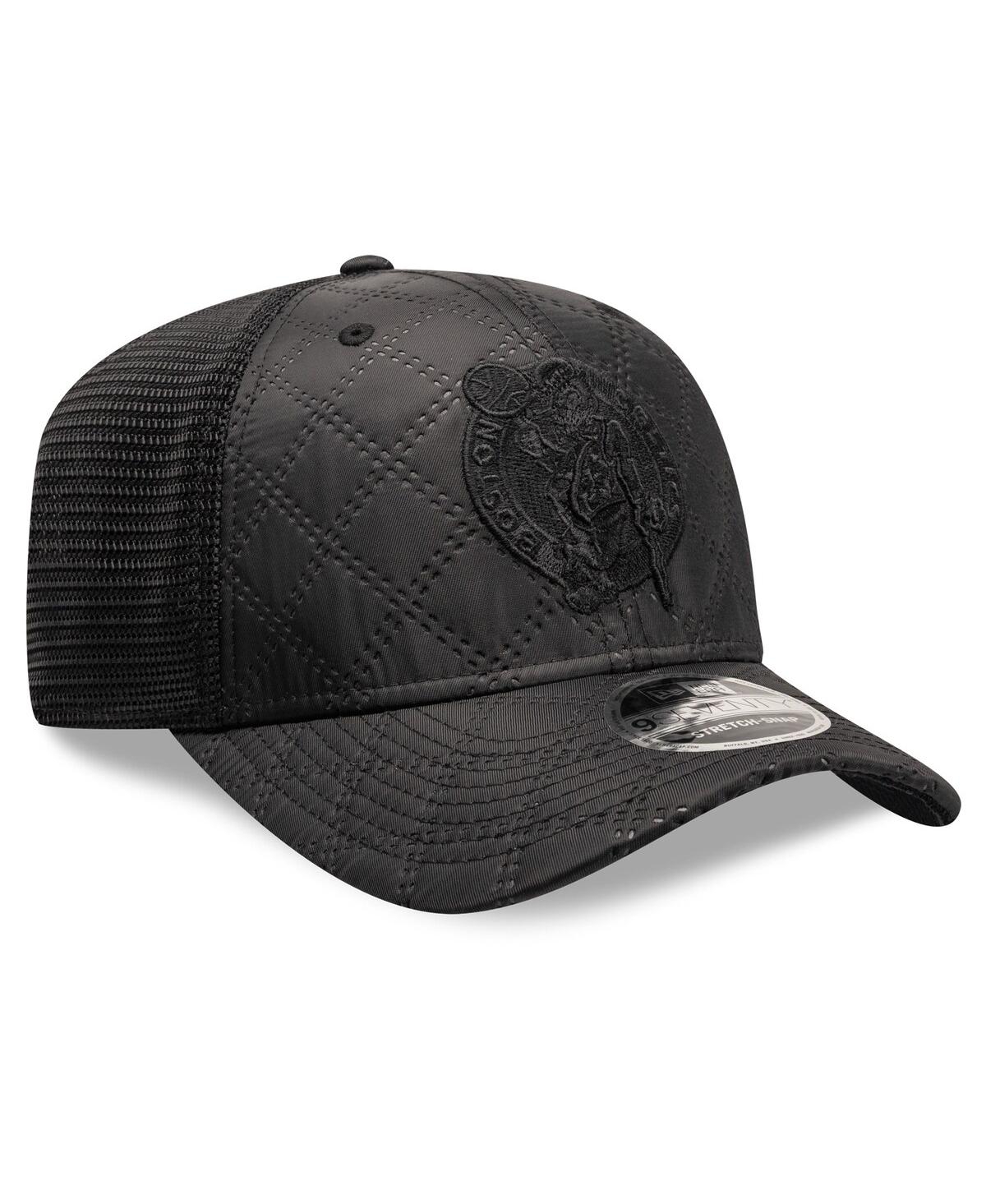 New Era Men's Black Boston Celtics Quilted Nylon 9seventy Trucker Adjustable Hat In Black