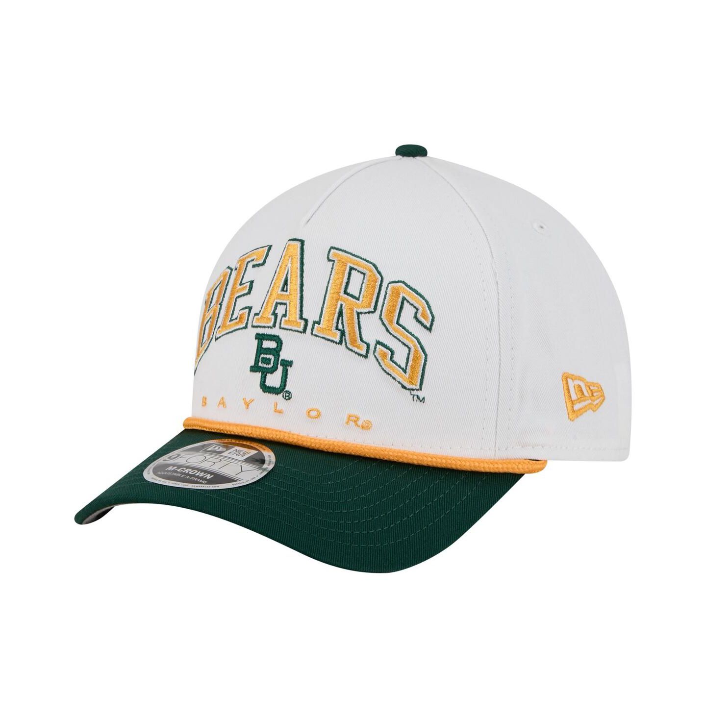 Мужская кепка New Era White/Green Baylor Bears Arch Two-Tone Rope 9FORTY A-Frame M-Crown Adjustable Hat — фото 1